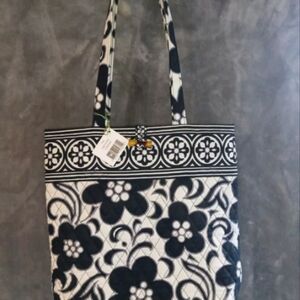 Vera Bradley Black Large Night Day pattern Iconic quilted Tote Shoulder Handbag